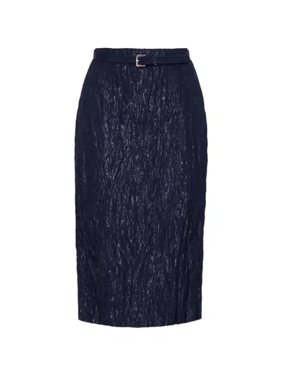Adam Lippes Rei Belted Crinkled-effect Skirt In Blue