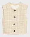 Adam Lippes Remo Silk Linen Plaid Vest Top In Beige
