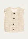 Adam Lippes Remo Silk Linen Plaid Vest Top In Khaki Multi
