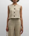Adam Lippes Remo Silk Linen Plaid Vest Top In Khaki Multi
