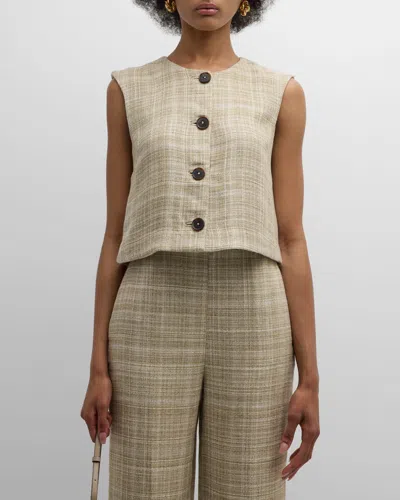 Adam Lippes Remo Plaid-check Vest In Beige