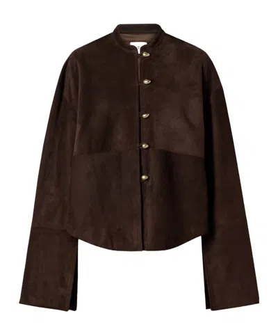 Adam Lippes Rhys Paneled Suede Jacket In Brown