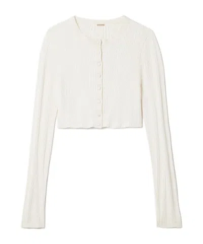 Adam Lippes Ribbed Cropped Cardigan In White
