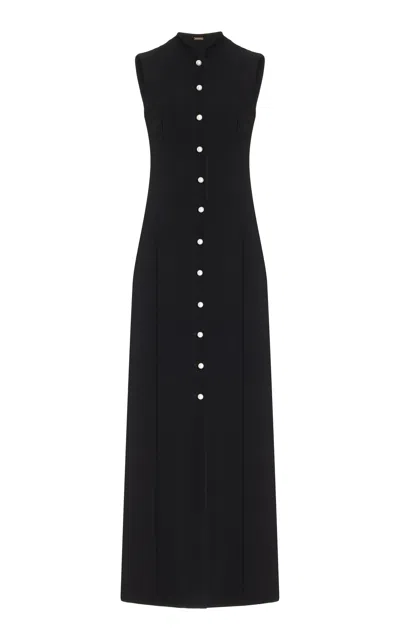 Adam Lippes Rory Button-detailed Wool Crepe Maxi Dress In Black
