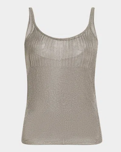 Adam Lippes Rue Metallic Pointelle And Ribbed-knit Tank In Nickel