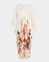 Adam Lippes Rysa Floral Print Pleated Voile Caftan In Neutral