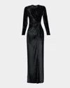 Adam Lippes Salome Ruched Velvet Slit Gown In Black