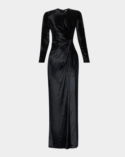 Adam Lippes Salome Ruched Velvet Slit Gown In Black