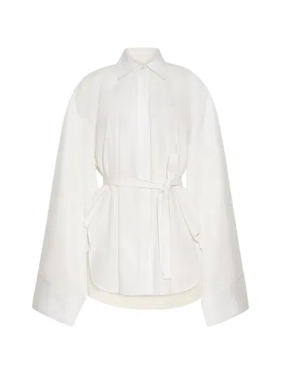 Adam Lippes Sayuri Belted Cotton Shirt In White