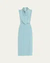 Adam Lippes Scarf Drape Silk Crepe Midi Dress With Belt In Mist