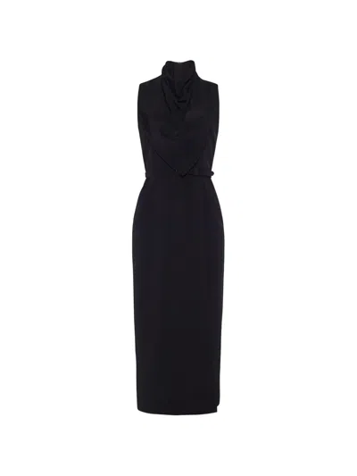 Adam Lippes Scarf-drape Silk-crepe Midi Dress In Black
