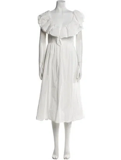 Pre-owned Adam Lippes Scoop Neck Midi Length Dress In White