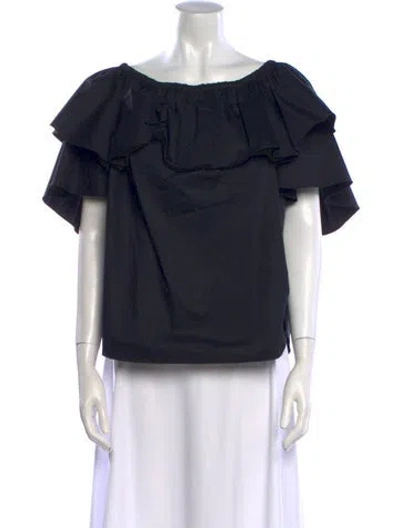 Pre-owned Adam Lippes Scoop Neck Short Sleeve Blouse In Black