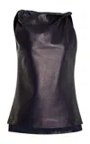 Adam Lippes Selima Top In Leather In Navy