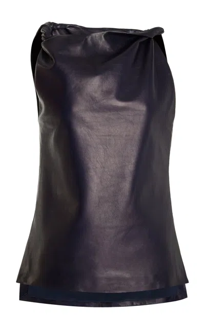 Adam Lippes Selima Top In Leather In Navy