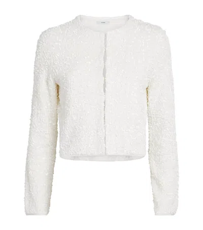 Adam Lippes Sequin Knit Raya Cardigan In White