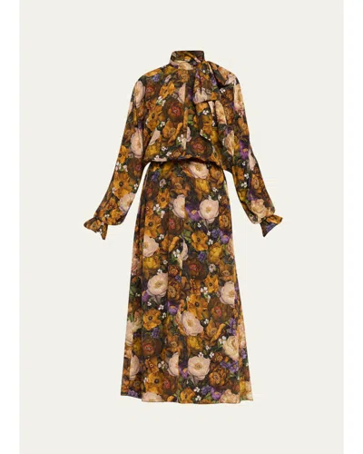 Adam Lippes Seraphina Silk Long-sleeve Floral Dress In Multi
