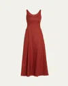 Adam Lippes Shay Sleeveless Stretch Canvas Maxi Dress In Red