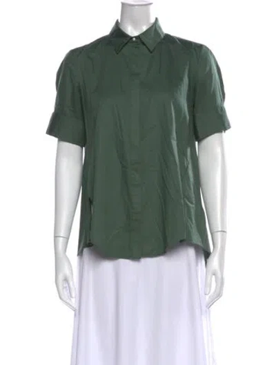 Pre-owned Adam Lippes Short Sleeve Button-up Top In Green