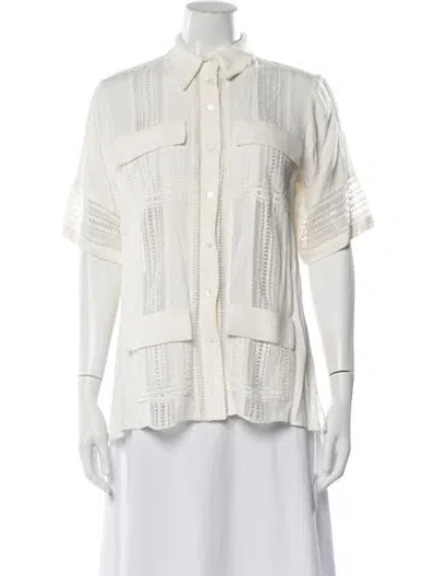 Pre-owned Adam Lippes Short Sleeve Button-up Top In Neutrals
