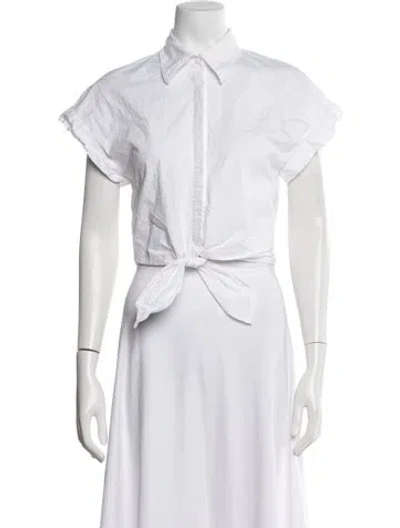 Pre-owned Adam Lippes Short Sleeve Button-up Top In White