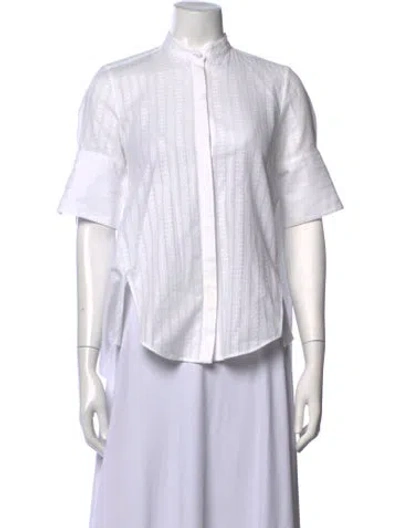 Pre-owned Adam Lippes Short Sleeve Button-up Top In White