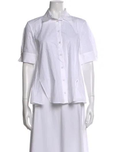 Pre-owned Adam Lippes Short Sleeve Button-up Top In White