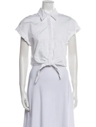 Pre-owned Adam Lippes Short Sleeve Crop Top In White