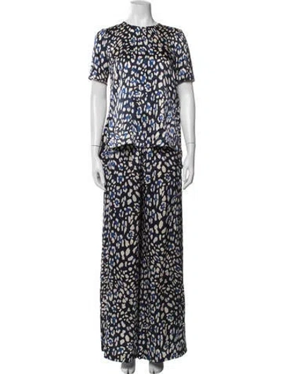 Pre-owned Adam Lippes Silk Animal Print Pant Set In Blue