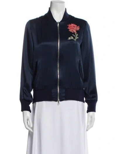 Pre-owned Adam Lippes Silk Bomber Jacket In Blue