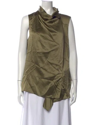 Pre-owned Adam Lippes Silk Cowl Neck Top In Green