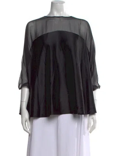Pre-owned Adam Lippes Silk Crew Neck Blouse In Black