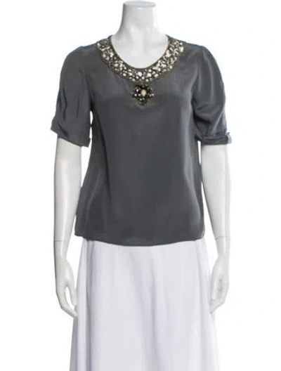 Pre-owned Adam Lippes Silk Crew Neck Blouse In Blue