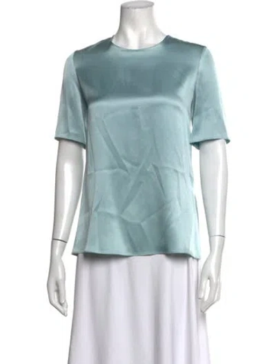 Pre-owned Adam Lippes Silk Crew Neck Top In Blue
