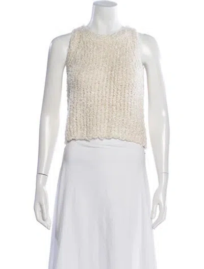 Pre-owned Adam Lippes Silk Crew Neck Top In Neutral