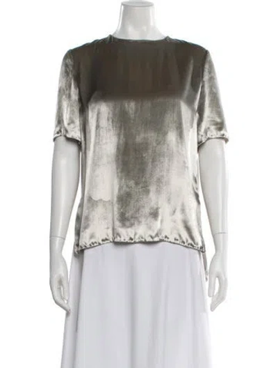 Pre-owned Adam Lippes Silk Crew Neck Top In Silver