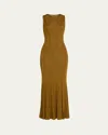 Adam Lippes Silk Engineered Rib Sleeveless Maxi Dress In Bronze