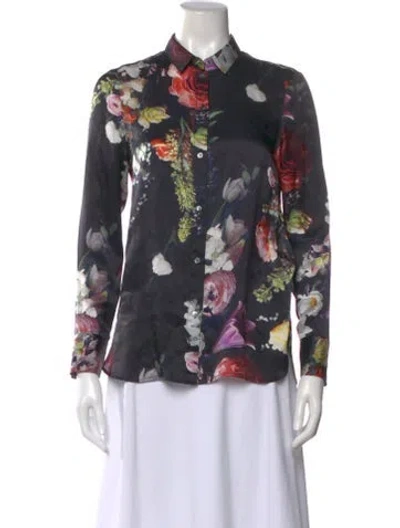 Pre-owned Adam Lippes Silk Floral Print Blouse In Black