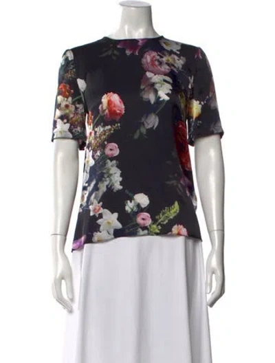 Pre-owned Adam Lippes Silk Floral Print Blouse In Black
