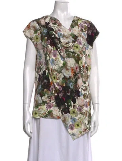 Pre-owned Adam Lippes Silk Floral Print Blouse In Multi