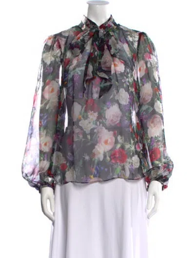 Pre-owned Adam Lippes Silk Floral Print Blouse In Multicolor