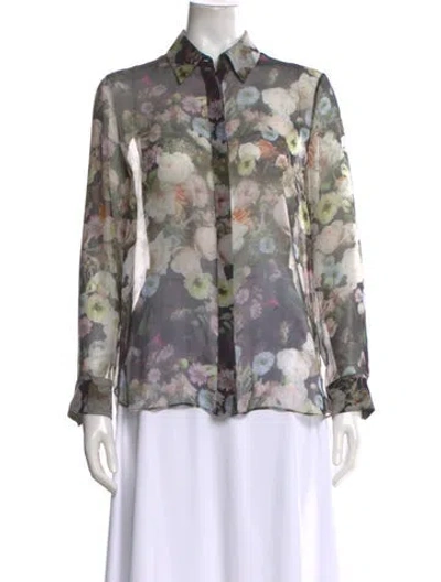 Pre-owned Adam Lippes Silk Floral Print Blouse In Neutral