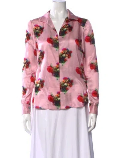 Pre-owned Adam Lippes Silk Floral Print Blouse In Pink