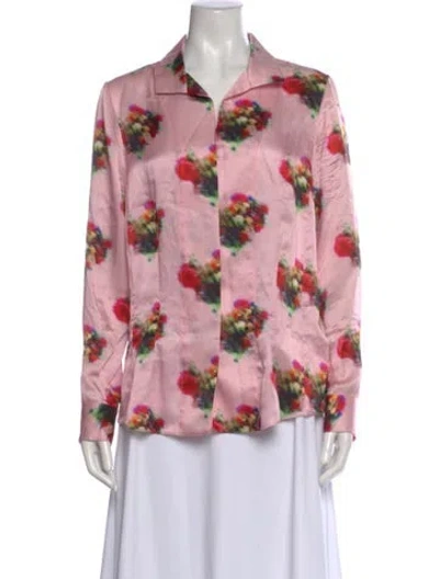 Pre-owned Adam Lippes Silk Floral Print Blouse In Pink