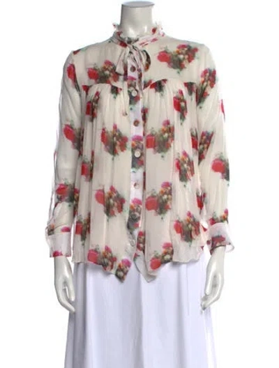 Pre-owned Adam Lippes Silk Floral Print Blouse In Red