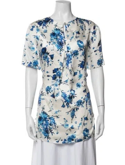Pre-owned Adam Lippes Silk Floral Print Blouse W/ Tags In White