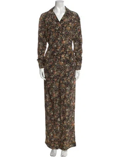 Pre-owned Adam Lippes Silk Floral Print Jumpsuit In Black