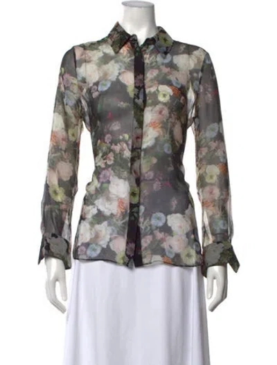 Pre-owned Adam Lippes Silk Floral Print Top In Black