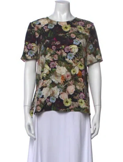 Pre-owned Adam Lippes Silk Floral Print Top In Black/green