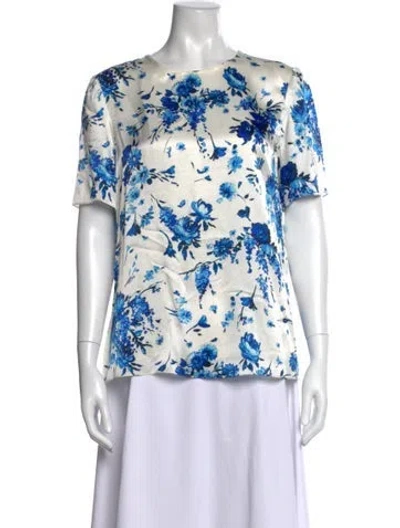 Pre-owned Adam Lippes Silk Floral Print Top In Blue/white